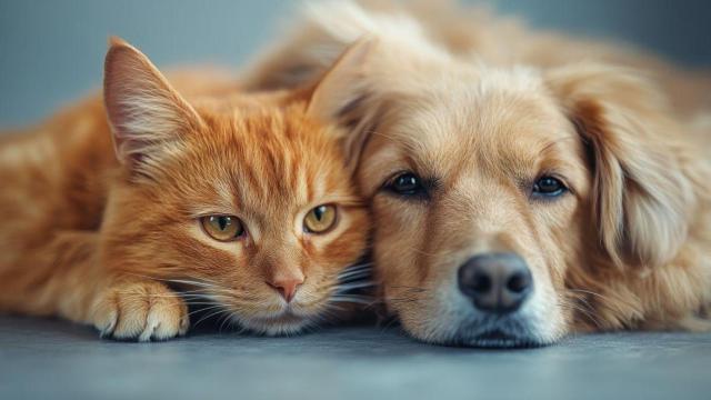 Imagen de archivo de un gato y un perro