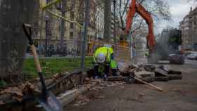 Un obrero  realizando unas obras en la calzada