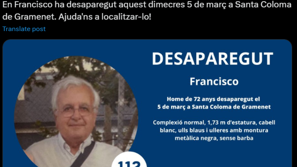 Captura de pantalla del tuit publicado por los Mossos